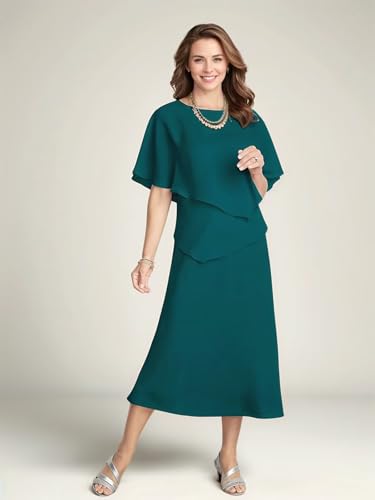Tea Length Chiffon Mother of The Bride Dresses for Women Formal Wedding Guest Dress Dressy3