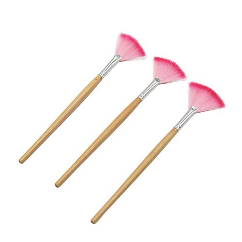 3 Pcs Pink Fan Mask Brush Facial Brushes Mask Applicator Brush for Glycolic Peel, Mask Makeup