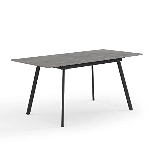 B&D home Esstisch ausziehbar, ausziehbarer Küchentisch für 4-6 Personen, Holztisch, Metallgestell Grau, für Esszimmer, Küche, Skandinavische Design, 120-160x80 cm, Beton Optik Cover