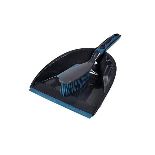 Homéa Pelle et Balayette Plastique avec Poils TPR et Raclette Anthracite/Bleu Paon, Unique