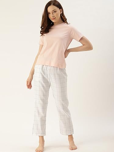 Image of KRYPTIC Women's 100% Pure Cotton Woven Pyjama | Mid Rise Relaxed Fit Full Length Nightwear Pant with Elasticated Drawstring Waistband & Side Pocket | Comfortable Lounge, Sleepwear & Casual Bottom Wear