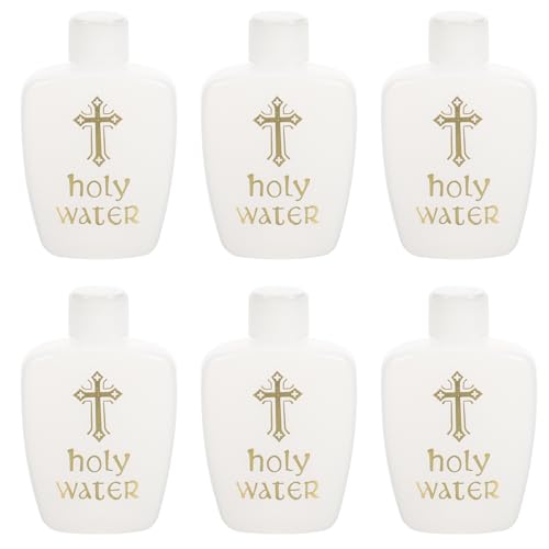 Cabilock Botellas de agua bendita, 6 unidades, recargables, diseño de cruz, católico, cristiano, decoración de bautizo, para iglesia, Navidad, boda, baby shower, Pascua, 60 ml