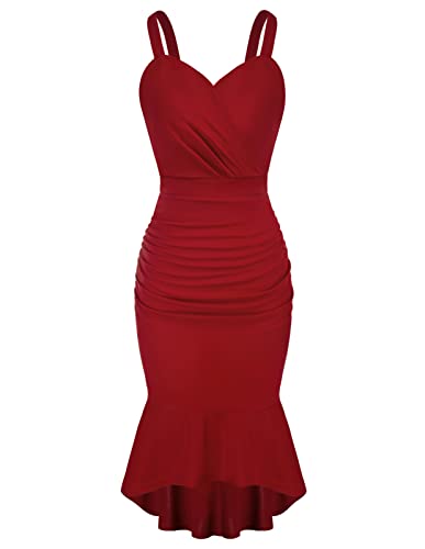 Womens Plus Size Cocktail Party Dress Wine Formal Dresses Ruched Front Bodycon Midi Dress (Red, 2Xl) #TOP20