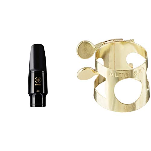 Yamaha 4C Alto Saxophone Mouthpiece, Standard Series & YAC 1607 Lacquered Brass Alto Saxophone Ligature (YAC-1607)