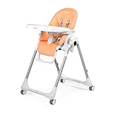 PEG Prima Pappa Follow Me Chaise Haute Bébé Inclinable, Fonction Transat, 4 Roues, Pliable et Ultra-Compacte, pour Enfants de 0 à 3 Ans (0-15 kg), Peach