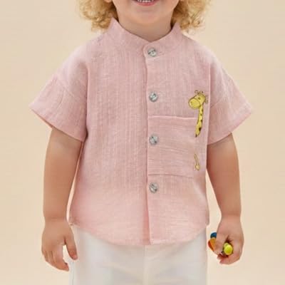Image of A.T.U.N. (ALL THINGS UBER NICE) Baby Boys 100% Cotton Shirt | Mandarin Collar Half Sleeve Shirt with Cute Printed Design | Button Front Soft Fabric Shirt | Comfortable Stylish Top Wear for Babies