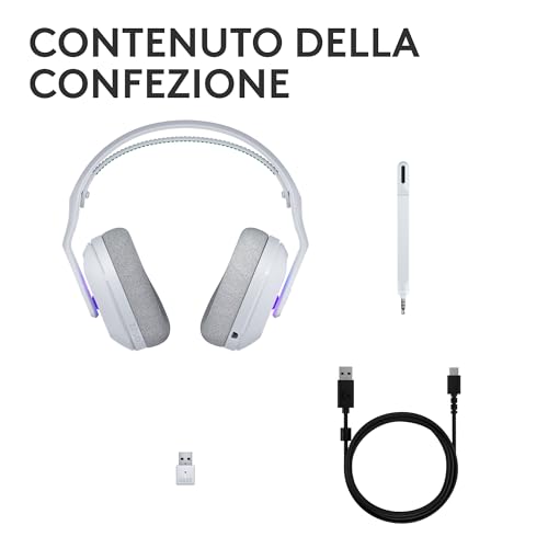 G522 LIGHTSPEED cuffia con microfono gaming wireless,LIGHTSYNC RGB, microfono e audio sincronizzato avanzato, connettività tripla con LIGHTSPEED, Bluetooth, da USB-A a USB-C per PC, Bianco - Cuffia gaming - Immagine 8