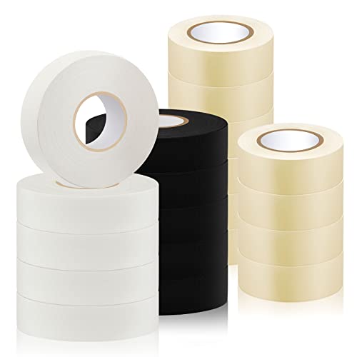 Meooeck 20 Roll Hockey Sock Tape Multipurpose Cloth Tape Roll Strong Adhesive Stick Shin Pad Sports Gifts for Gear Accessories Equipment, Easy to Apply Stretch(Clear, White, Black)