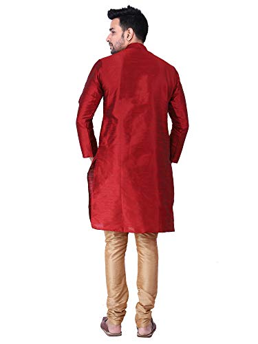 Image of HUZUR Men's Silk Solid Straight Long Kurta Pyjama Set| Ethnic Wear