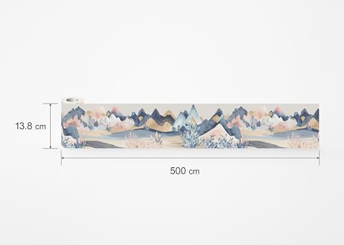 AG Design Selbstklebende Bordüre Aquarellberge, AWB 8416 | Wasserfest Dekoration für Wände, Möbel, Tapeten, Wandverkleidungen und Türen, Folie, Mehrfarbig | Breite 500 cm x Höhe 13.8 cm