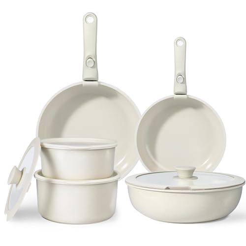 Set di Pentole e Padelle Ceramiche Antiaderenti 11 Pezzi con Manico Amovibile - Cucina Sana per Camper, Senza Tossine, Compatibile Induzione/Forno/Lavastoviglie