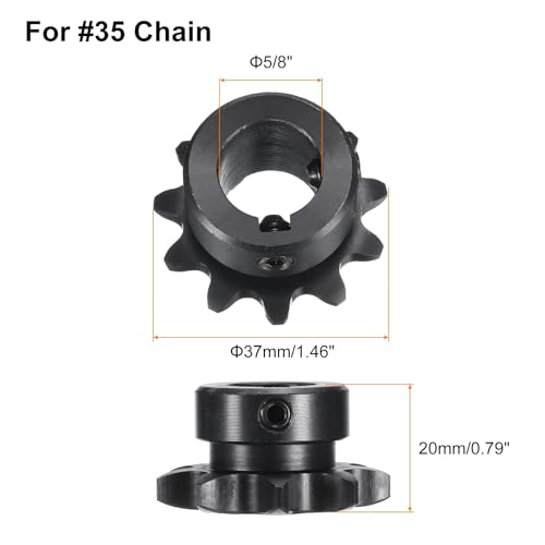 Image of uxcell #35 Chain Roller Sprocket B Type, 5 /8 inch Bore 11 Tooth Single Strand Chain Sprocket, Carbon Steel, Keyway with Set Screws