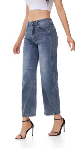 Barrel Jeans for Women Trendy High Waisted Wide Leg Stretchy Denim Trouser Pants3