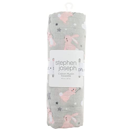 Image of Stephen Joseph, Muslin Swaddle Blanket for Baby Girls and Boys, Newborn Receiving Blanket for Swaddling, 100% Cotton Baby Swaddle Wrap, Receiving Swaddle Wrap, 47 x 47 inches, Bunny