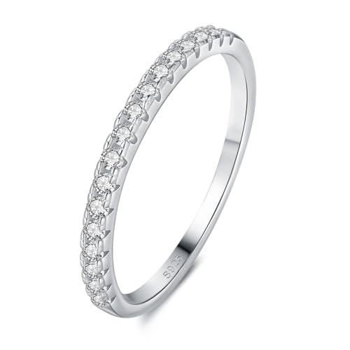 HYLYLEED Moissanite Wedding Bands for Women 18K White Gold Plated Solid 925 Sterling Silver D Color VVS1 Simulated Diamond Stackable Ring Eternity Rings, I Shape, Size 9