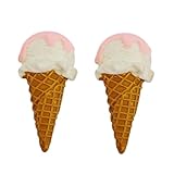 LOGOFUN 2Pcs Ice Cream Cone Model Fake Ice Cream Cone Props Artificial Realistic Desset Food Photo Prop for Shop Window Display - Pink White