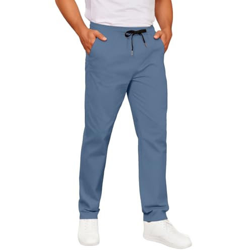 Drawstring Sweatpants for Men High Waist Elastic Waist Pants Stretchy Casual Trousers Solid Color with Pockets