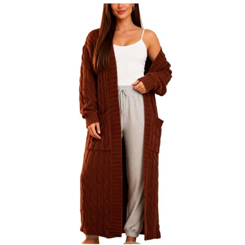 Shuanghao Damen Weiche-Neue Oversize-Leichter Casual-Locker Cardigan - Lange Langen Ärmeln Warme Drapierter Langer Open Front Sweater Mit Taschen Elegant Lässige Herbst Winter Damen Braun XL