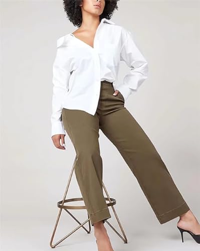Tummy Control Twill Cropped Wide Leg Pant, Plus Size Wide Leg Denim Pants,Petite Crop Trousers Stretch (ArmyGreen, XXXL)4