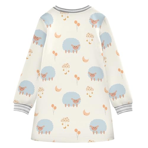 Light Blue Sheep Girls Dresses Long Sleeve Sweatshirt Dress for Girls Winter Toddler Casual A Line Dresses Size 2-8T2