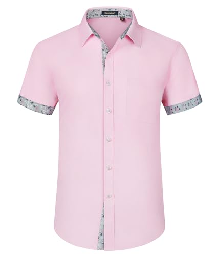 Enlision Chemises formelles à manches courtes pour homme, chemises de bureau boutonnées à coupe classique avec poches, rose, XL