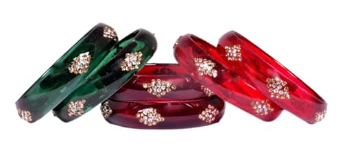 Swara Creations Glass bangles Kada set/Red Green Mehrun color for women (set of 6)