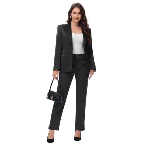 Lamgool Women's Suit 2 Pieces Satin Pantsuits One Button Tuxedo for Dinner, Event and Work