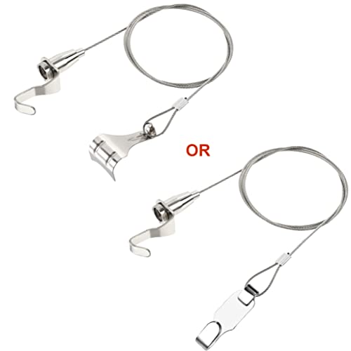 Image of 4 Pack Heavy Duty Picture Rail Hooks and Wire Hanging Kit for Mirror Wall Light Lamp with 2M Wire Cables, Adjustable Hooks & Steel Picture Molding Hangers for Exhibition, Art Gallery Display