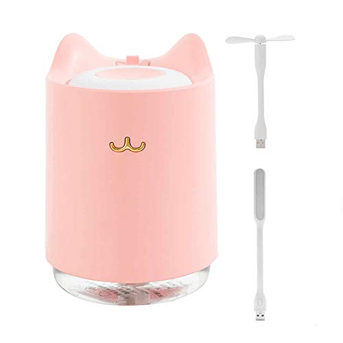 NEWKBO 320ml Humidificador, Mini Chat Ultrasónico Cool-Mist Vaporizador, Difusor De Aceites Esenciales USB Madera de 7 Luces Portátil Led Auto Oficina Hogar Dormitorio Adulto (Chat Blanc)