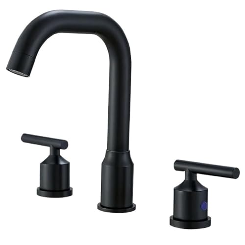 Faucet Bathroom WashBasin Sink Tap Solid Brass Dual Handles Bathtub Mixer Tap 3 Holes Basin Faucet Set Lead(Black)