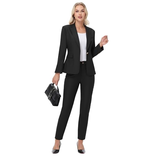 Lamgool Women's Pants Suit 2 Pieces Slim Fit Pantsuit Professional Blazer and Pant Set Business Office Work Outfits4