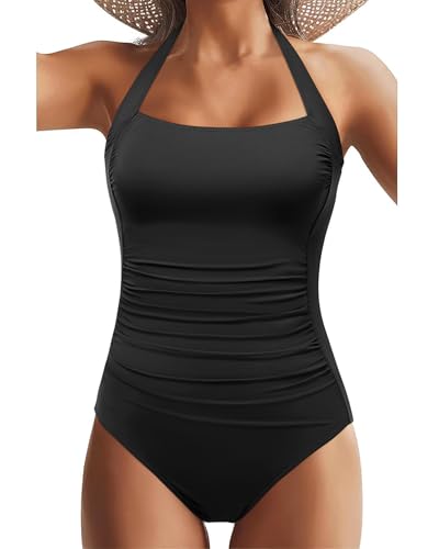 Tempt Me Women Black One Piece Swimsuits Tummy Control Bathing Suits Push up Full Coverage Swimwear M