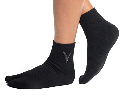 V-Toe Black Solid Wool Warm Flip-Flop Big Toe Tabi Outdoor Indoor Stylish Hiking Or Casual Men, Womens, Girls Or Boys Socks