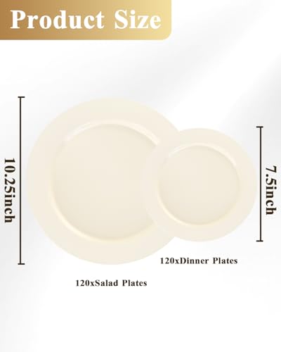 Image of Goodluck 200 PCS Ivory Plastic Plates, Heavy Duty Disposable Ivory Plates with 100 10.25 inch Dinner Plates and 100 7.5 inch Dessert Plates for Party, Holiday, Wedding