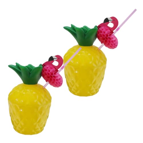 PRETYZOOM Hawaiian Pineapple Coconut Cups Straws Set Unique Decor for Beach Parties Gatherings Random Color