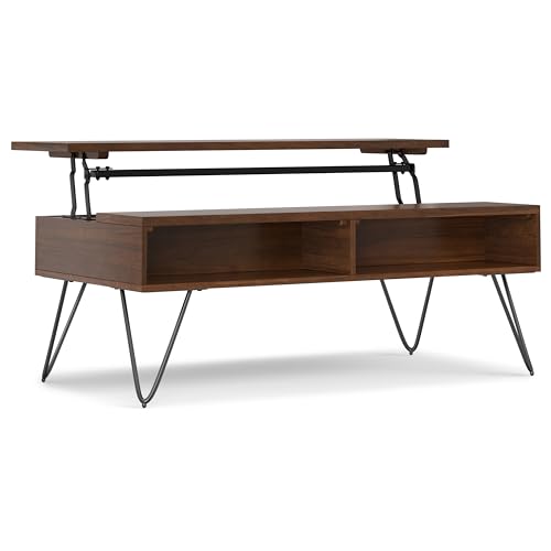 Image of SIMPLIHOME Hunter 48 inch Wide Walnut Veneer and Metal Coffee Table in Brown