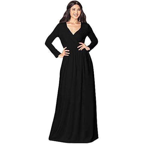 KOH KOH Womens Long Sleeve Sleeves Empire Waist Floor-Length Cocktail Elegant Evening Fall Modest Winter Formal Abaya Cute Gown Gowns Maxi Dress Dresses, Black L 12-14 Cover