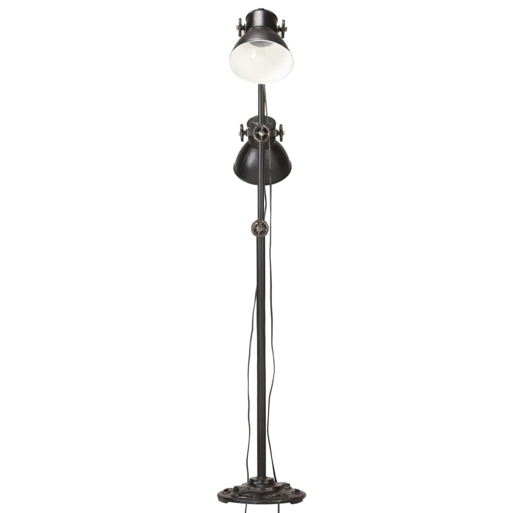 Lampada a stelo a 2 luci, in ghisa nera, con attacco E27, 28 x 160 cm, interruttore a terra, paralumi regolabili angolari, lampada industriale per soggiorno, camera da letto, corridoio