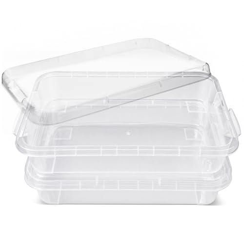 Image of Sensory Bin Sand Tray with Lid for Toddlers 2 Pcs 15in Portable Sandbox Toy Large Plastic Tray for Kids 3 4 5 6 Fill with Sand, Water, Beads, and More (2 Transparent)