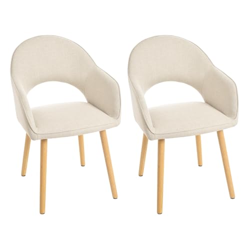 Goeurvant Lot de 2 chaises de Salle à Manger rembourrées avec accoudoirs en Polyester et Pieds en Bois Beige