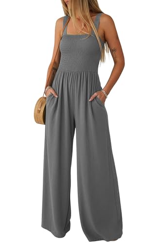 Lepunuo Womens Jumpsuit One Piece Overalls for Women Loose Fit Wide Leg Long Pant Rompers With Pockets X-Small