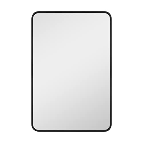 Image of MCS Master & Co. Metal Rectangle Mirror, 24x36, Black | Modern Metal Rectangle Mirror With Rounded Corners, Minimalist Home Decor For Living Room, Bedroom, Or Bathroom, 24x36, Black