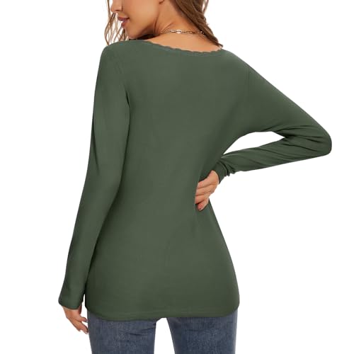WOWENY Women Thermal Long Sleeve Shirt Fleece Lined Basic Fitted Tops Lace V Neck Undershirts Winter Tight Base Layer4