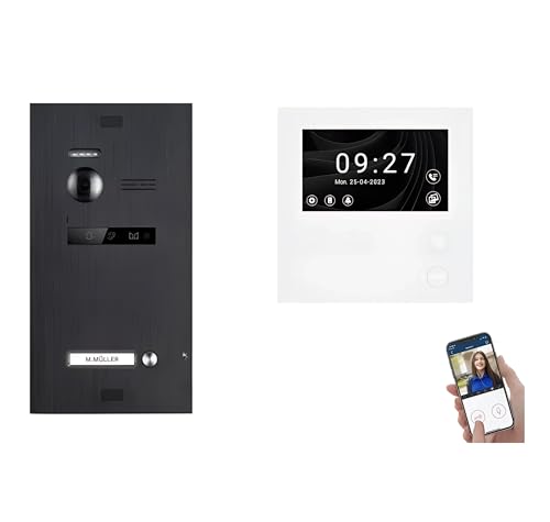 SCHUTZER Balter EVO HD Video-Türsprechanlage Set für 1-Familienhaus | 7' Touchscreen Monitor + Full-HD Kamera | Erweiterbar auf 4 Monitore und 1 Türstationen (Schwarz mit Wi-Fi, 1 Monitor)