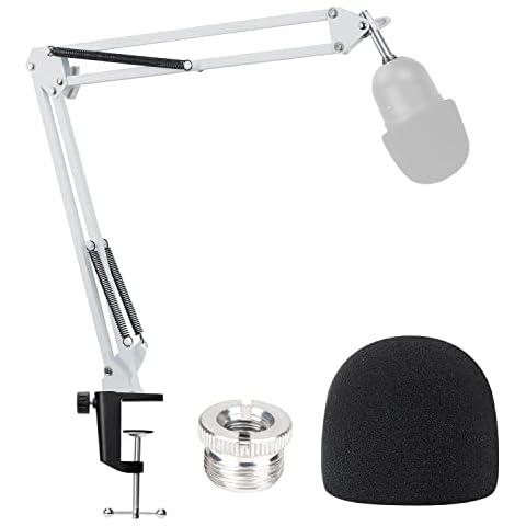 YOUSHARES White Mic Boom Arm Stand with Pop Filter - Mic Stand with Foam Cover Windscreen Compatible with Razer Seiren Mini Streaming Microphone Cover