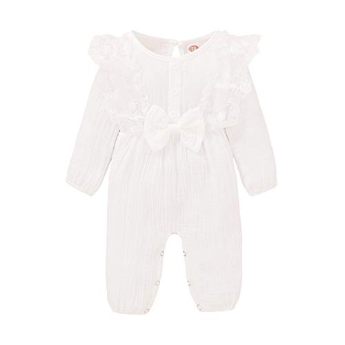 Baby Girl Clothes Lace Romper Casual Jumpsuit Long Sleeve One Piece Bodysuit Infant Outfits Fall Winter Clothes Footless Onesies(White,3-6 Months)