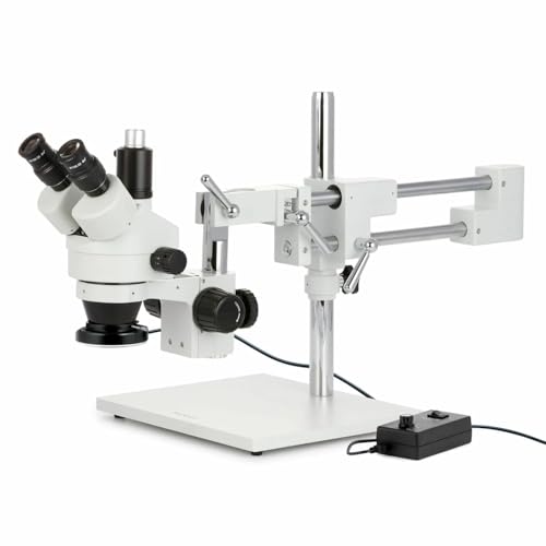 AmScope Microscope 3,5 x 90 x avec zoom stéréo simulé sur support à double bras avec anneau lumineux 144 LED