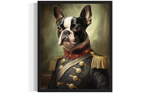 Image of aj decor Boston Terrier General Wall Art Print Poster, Dog Pet Lover Picture Painting Artwork Bedroom Living Room Office Dining Room 150D (Boston Terrier General, 18 x 24 inches, Black Frame)