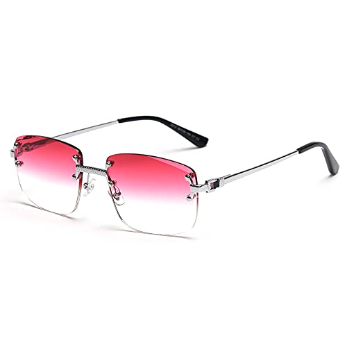 Image of Gradient Lens Metal Sunglasses Rimless Square Blue UV400 Brown Women Frameless
