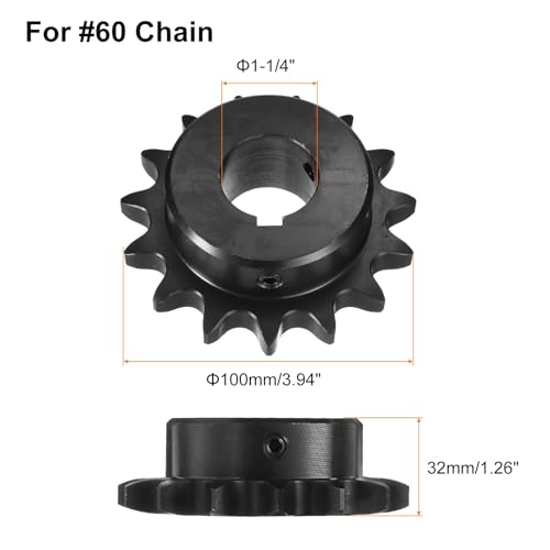 Image of uxcell #60 Chain Roller Sprocket B Type, 1-1 /4 inch Bore 15 Tooth Single Strand Chain Sprocket, Carbon Steel, Keyway with Set Screws
